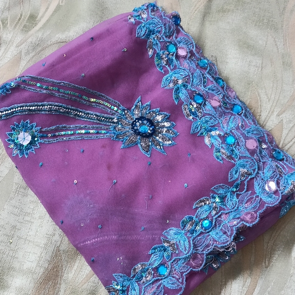 Purple n Turquoise blue Dupatta - Picture 7 of 7